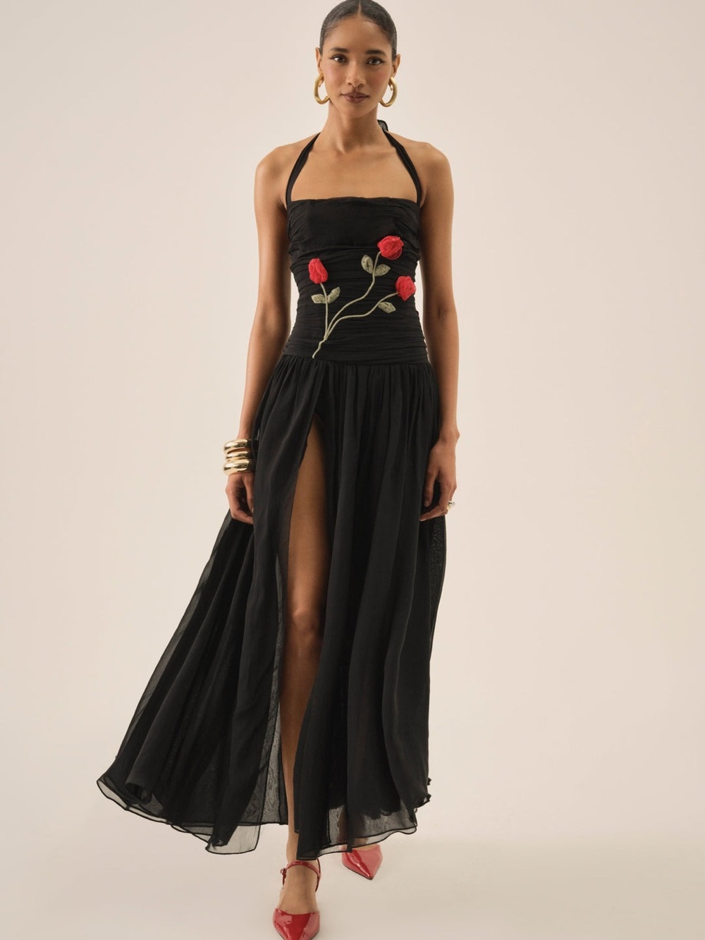 $429 NWT For Love & Lemons “Ophelie” Organza Maxi Dress in Black Sz Medium